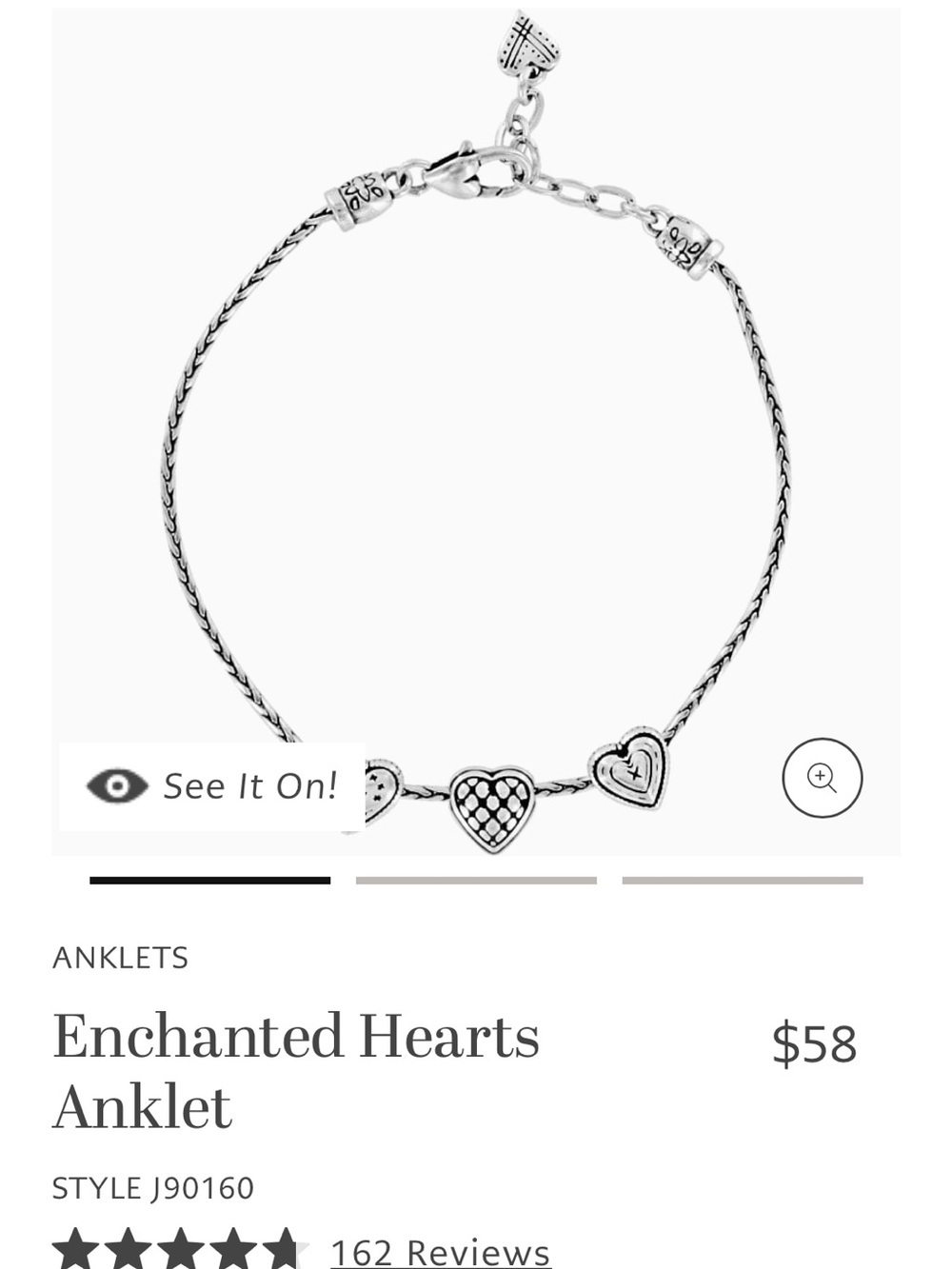 Vintage OUT OF STOCK & FLYING OFF THE SHELVES Brighton Enchanted Hearts Anklet - Picture 3 of 5